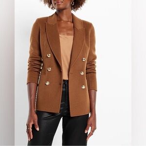 Express Hand Sewn Wool Blend Double Breasted Novelty Button Brown Blazer Jacket
